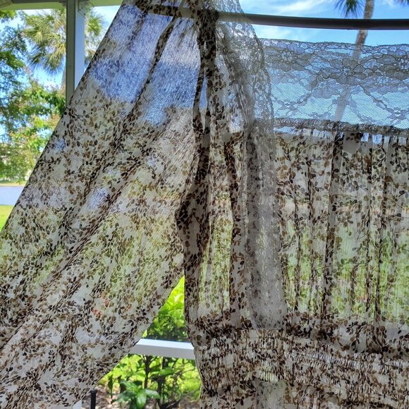 Candie's Cottagecore Floral Lace Trim Balloon Sleeve Semi sheer Peplum waist L - Picture 9 of 16